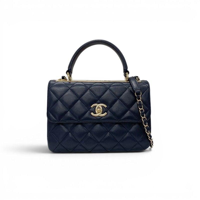 Chanel Trendy CC Shoulder Bag Navy Gold CC Logo Turnlock Chain 2-Way