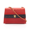 Chanel Shoulder Bag Quilted Red Navy Lambskin Bicolor Chain