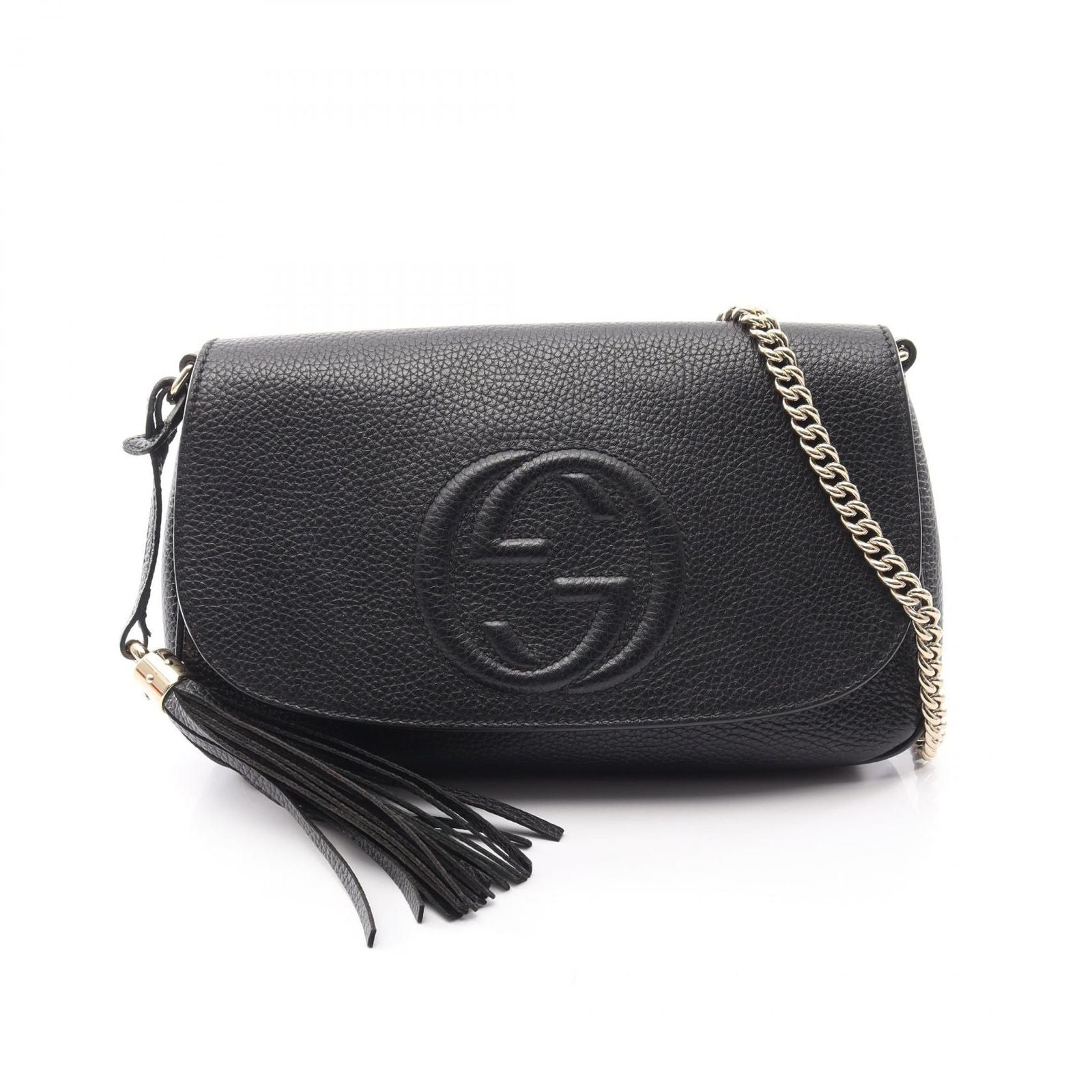 Gucci Shoulder Bag Soho Interlocking Black Leather Chain