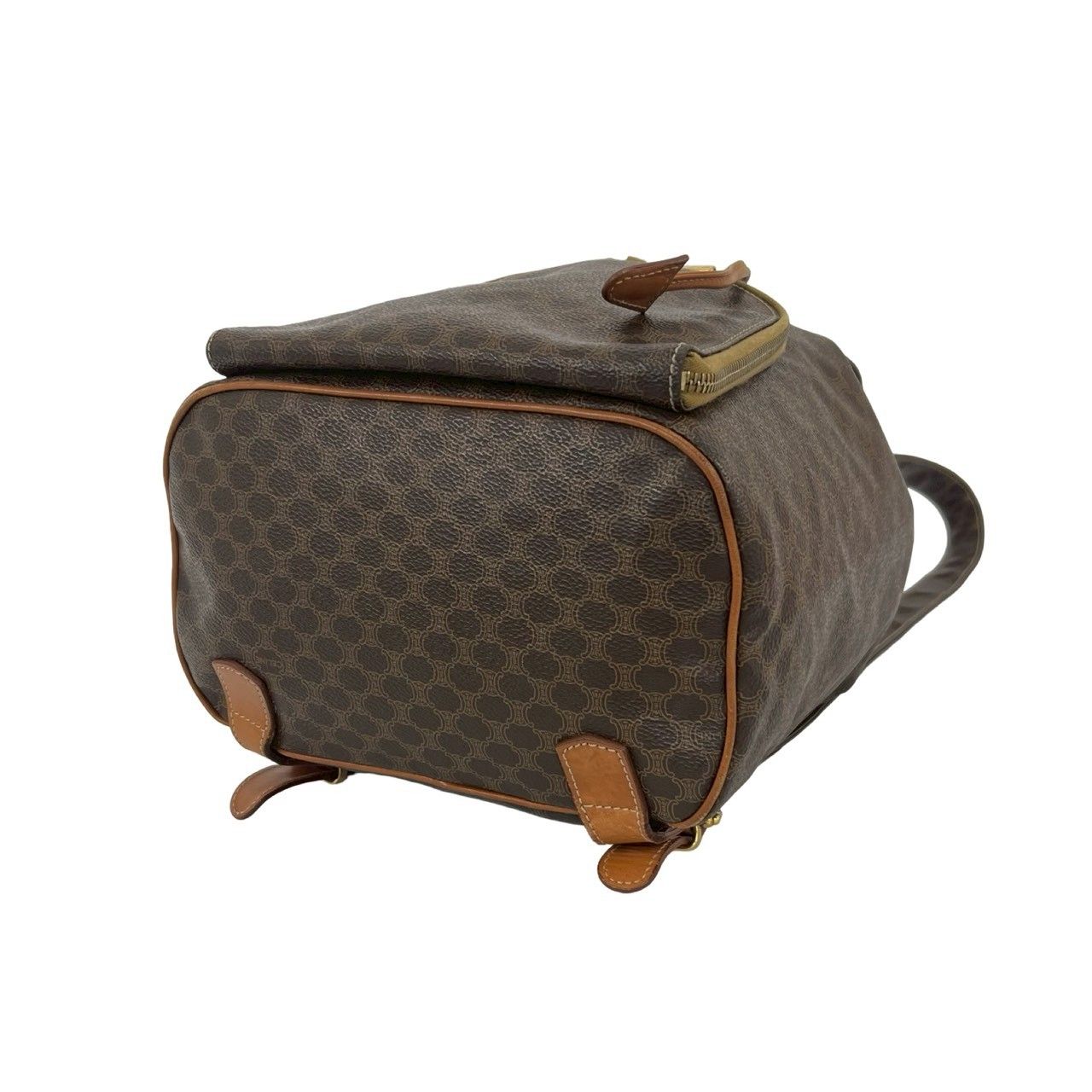 Celine Vintage Macadam Blason Pattern Leather Backpack Brown — view 8
