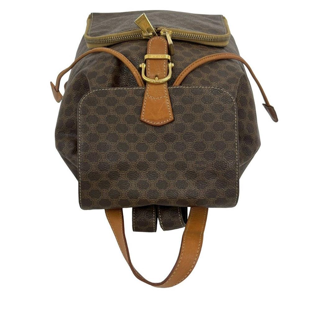 Celine Vintage Macadam Blason Pattern Leather Backpack Brown — view 4