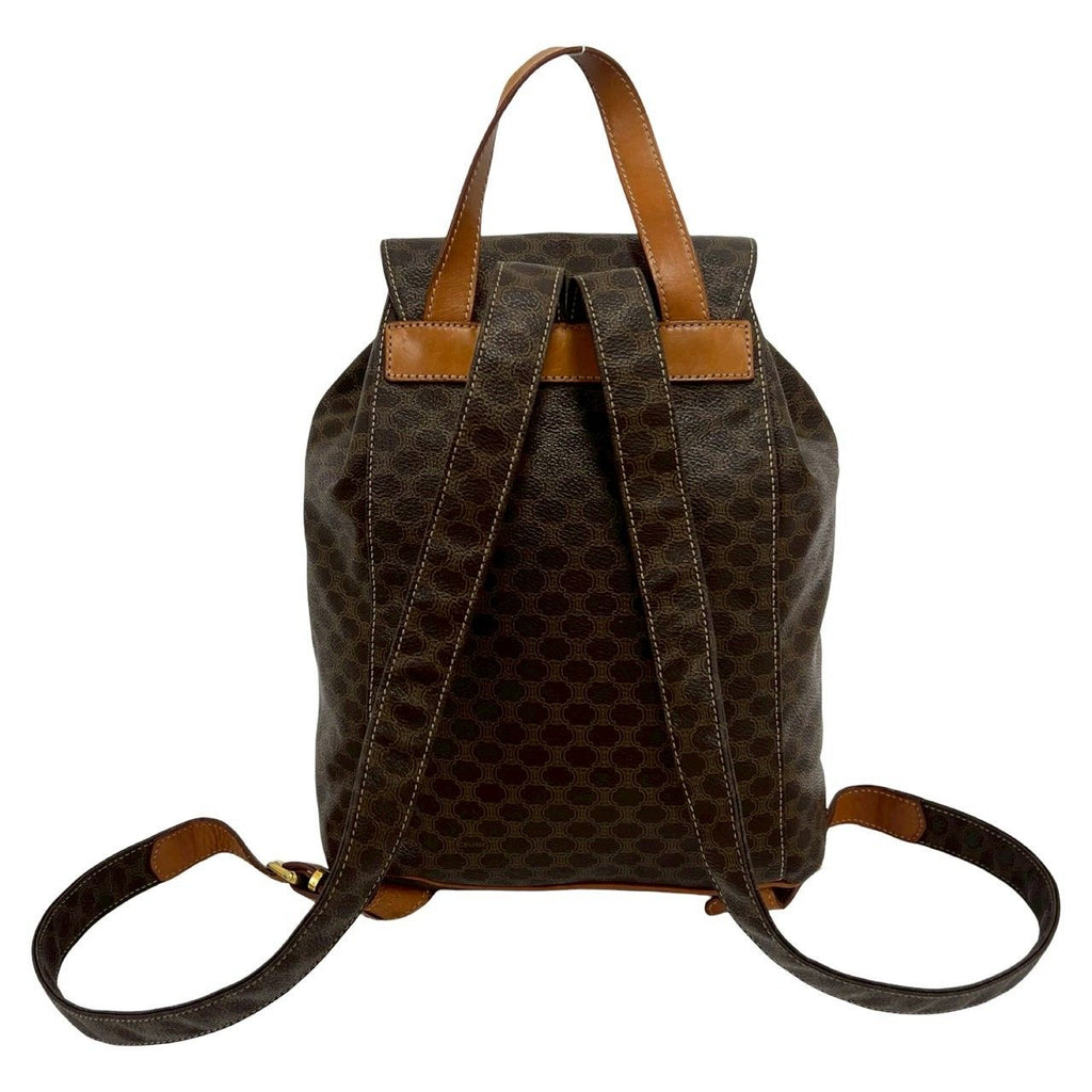 Celine Vintage Macadam Blason Pattern Leather Backpack Brown — view 3