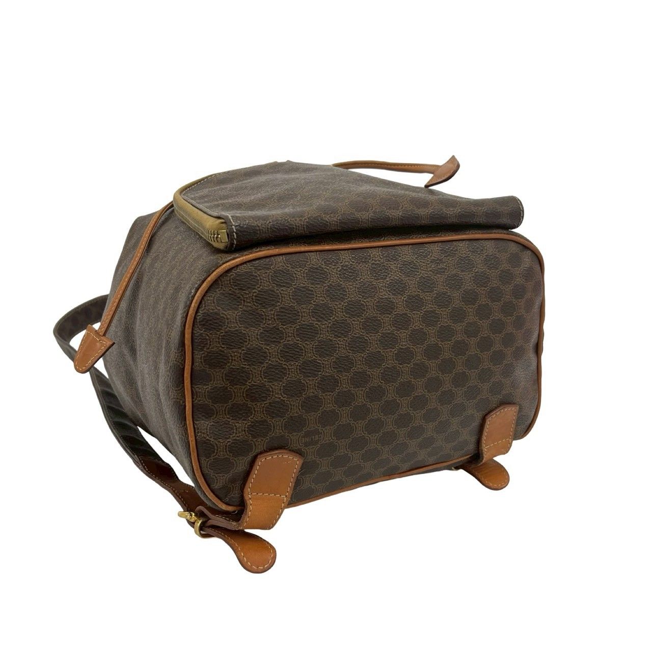 Celine Vintage Macadam Blason Pattern Leather Backpack Brown — view 7