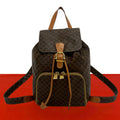 Celine Vintage Macadam Blason Pattern Leather Backpack Brown