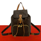 Celine Vintage Macadam Blason Pattern Leather Backpack Brown