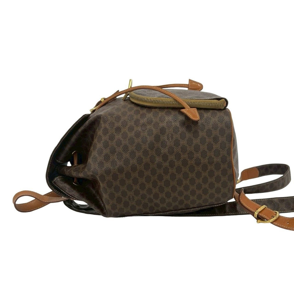Celine Vintage Macadam Blason Pattern Leather Backpack Brown — view 5