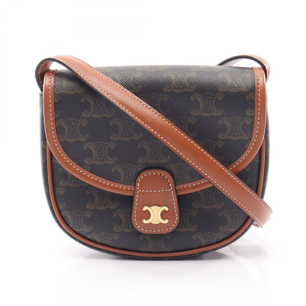 Celine Shoulder Bag Triomphe Mini Besace Brown Black Canvas Leather