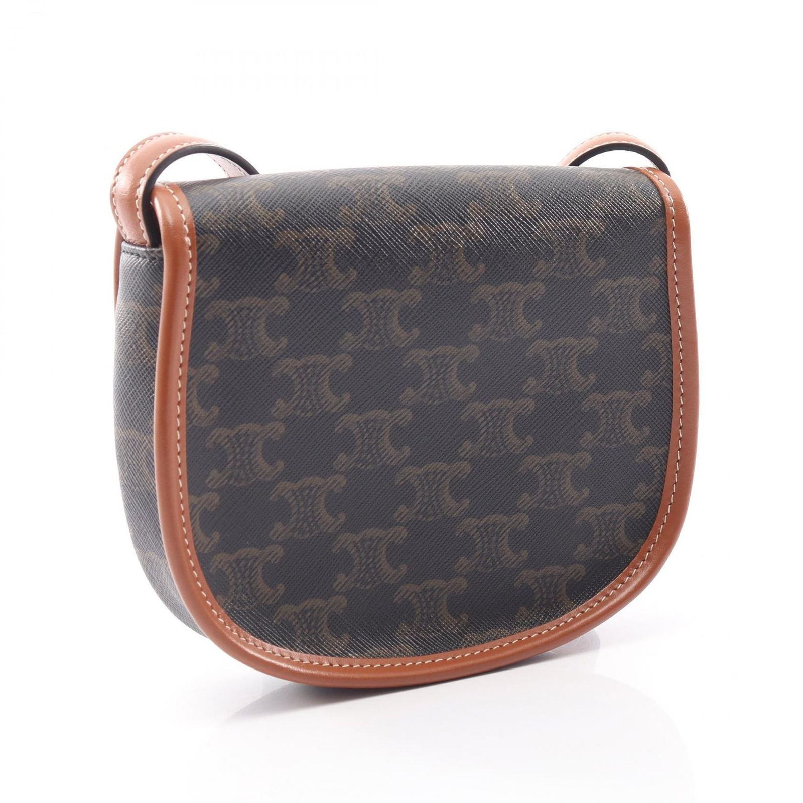 Celine Shoulder Bag Triomphe Mini Besace Brown Black Canvas Leather — view 2