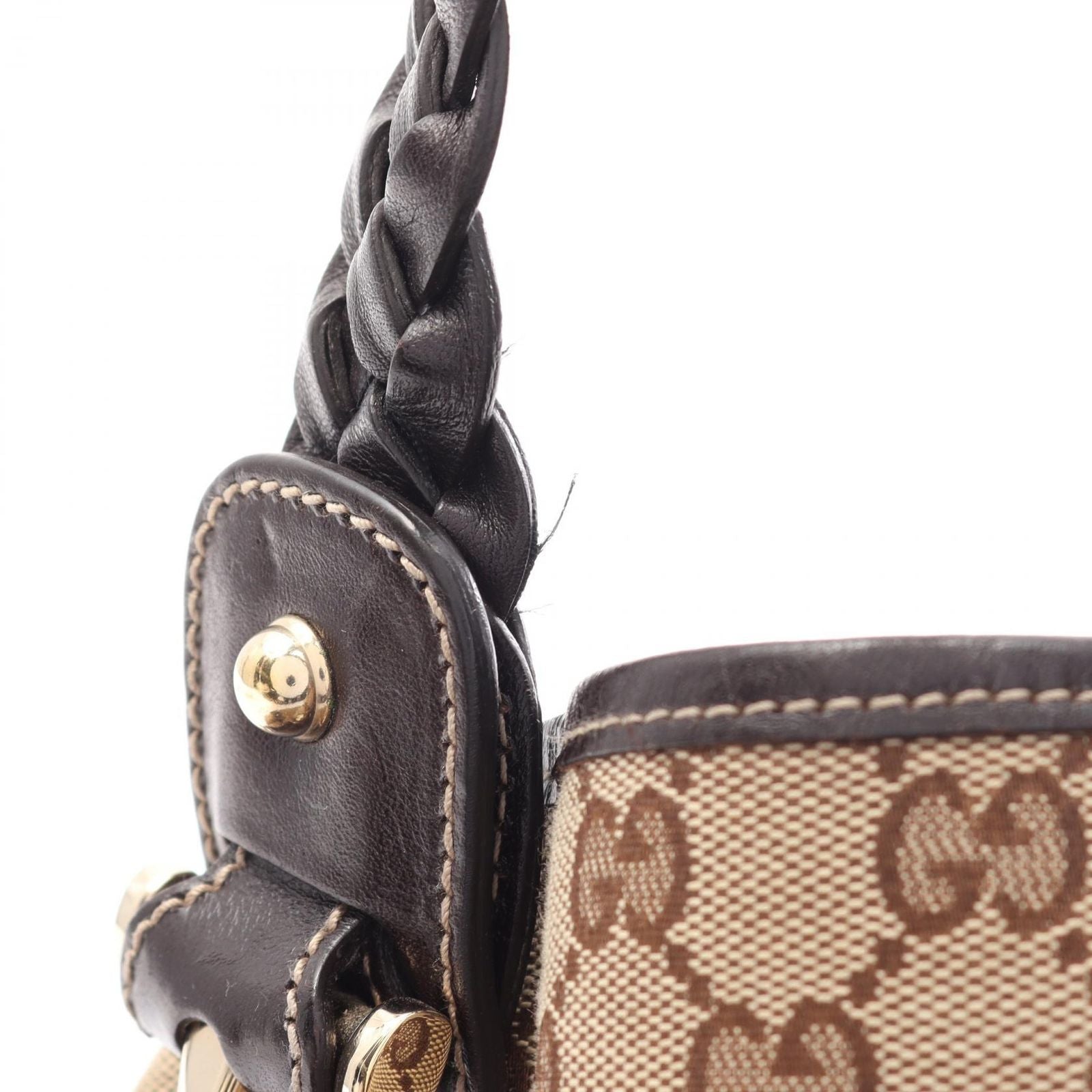 Gucci Shoulder Bag GG Canvas Beige Dark Brown Horsebit Mesh Handle — view 5