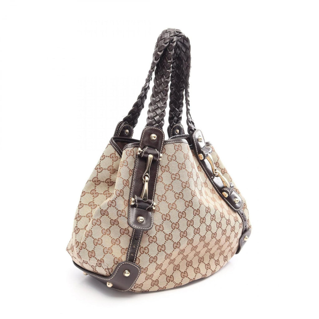 Gucci Shoulder Bag GG Canvas Beige Dark Brown Horsebit Mesh Handle — view 2