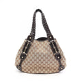 Gucci Shoulder Bag GG Canvas Beige Dark Brown Horsebit Mesh Handle