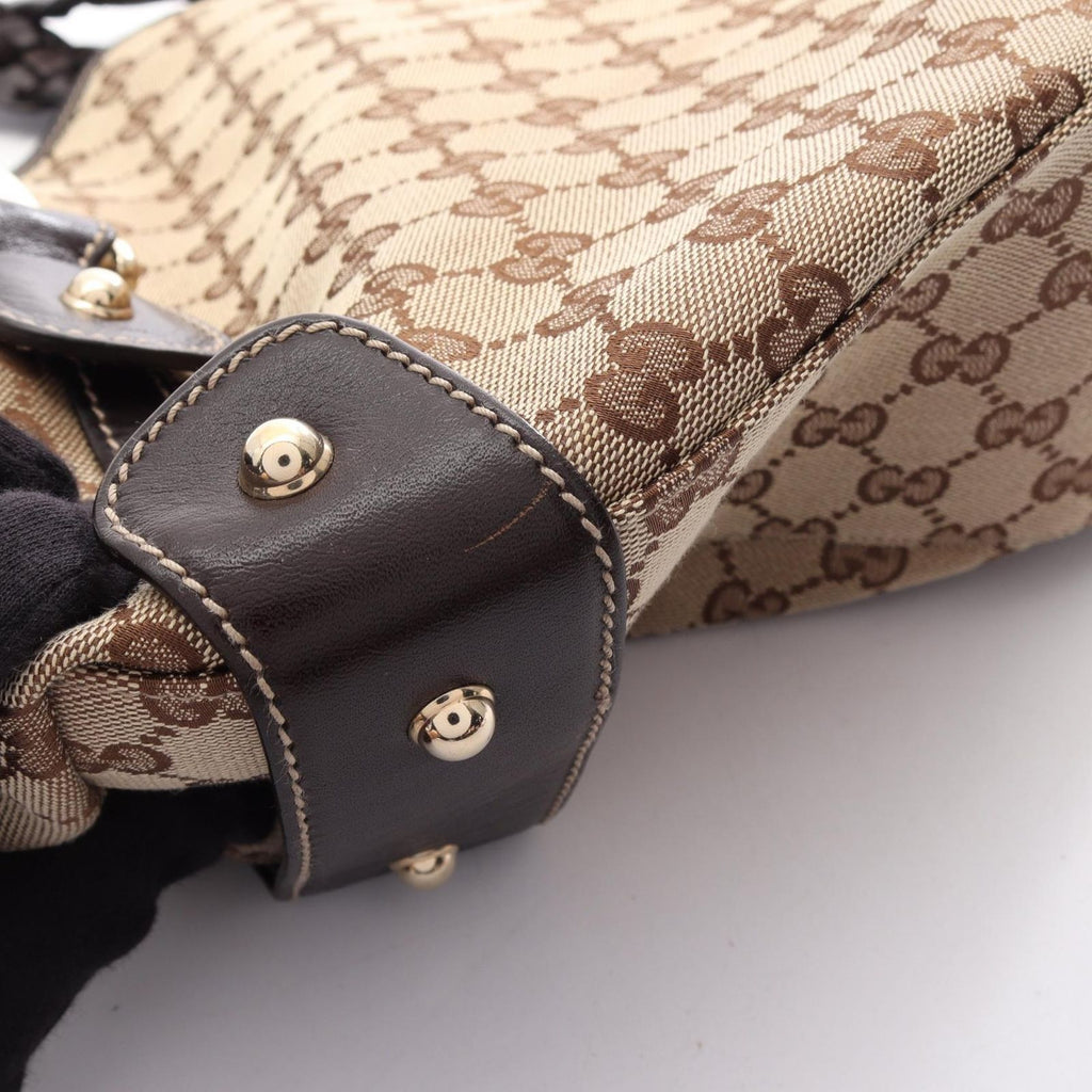 Gucci Shoulder Bag GG Canvas Beige Dark Brown Horsebit Mesh Handle — view 8