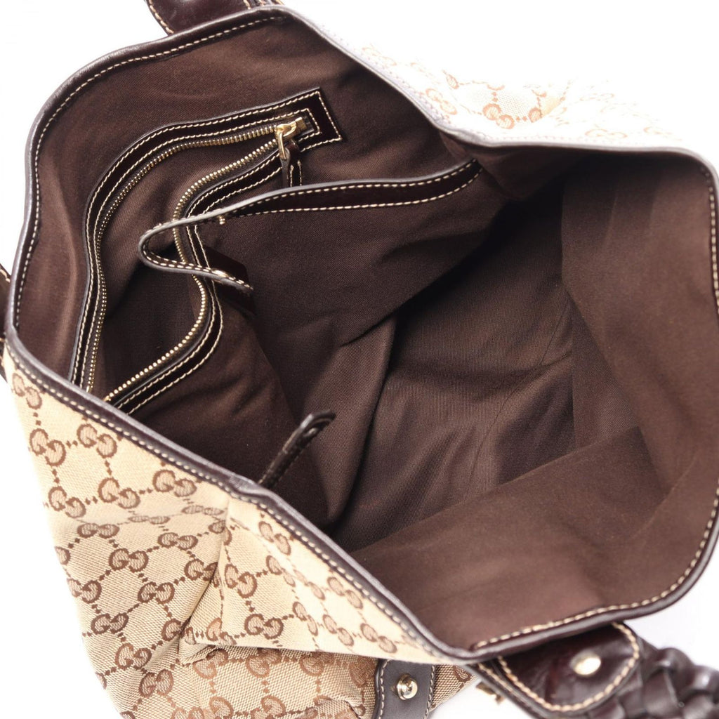 Gucci Shoulder Bag GG Canvas Beige Dark Brown Horsebit Mesh Handle — view 3