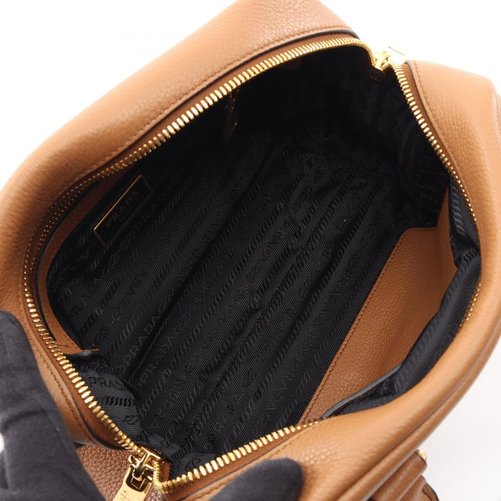 Prada Handbag Vitello Phenix 2-Way Camel Leather Triangle Logo Top Handle — view 3