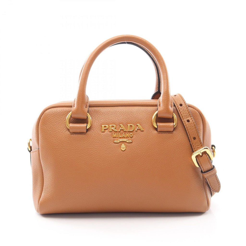Prada Handbag Vitello Phenix 2-Way Camel Leather Triangle Logo Top Handle