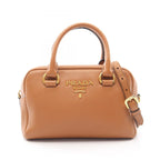 Prada Handbag Vitello Phenix 2-Way Camel Leather Triangle Logo Top Handle
