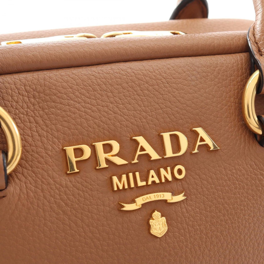 Prada Handbag Vitello Phenix 2-Way Camel Leather Triangle Logo Top Handle — view 5