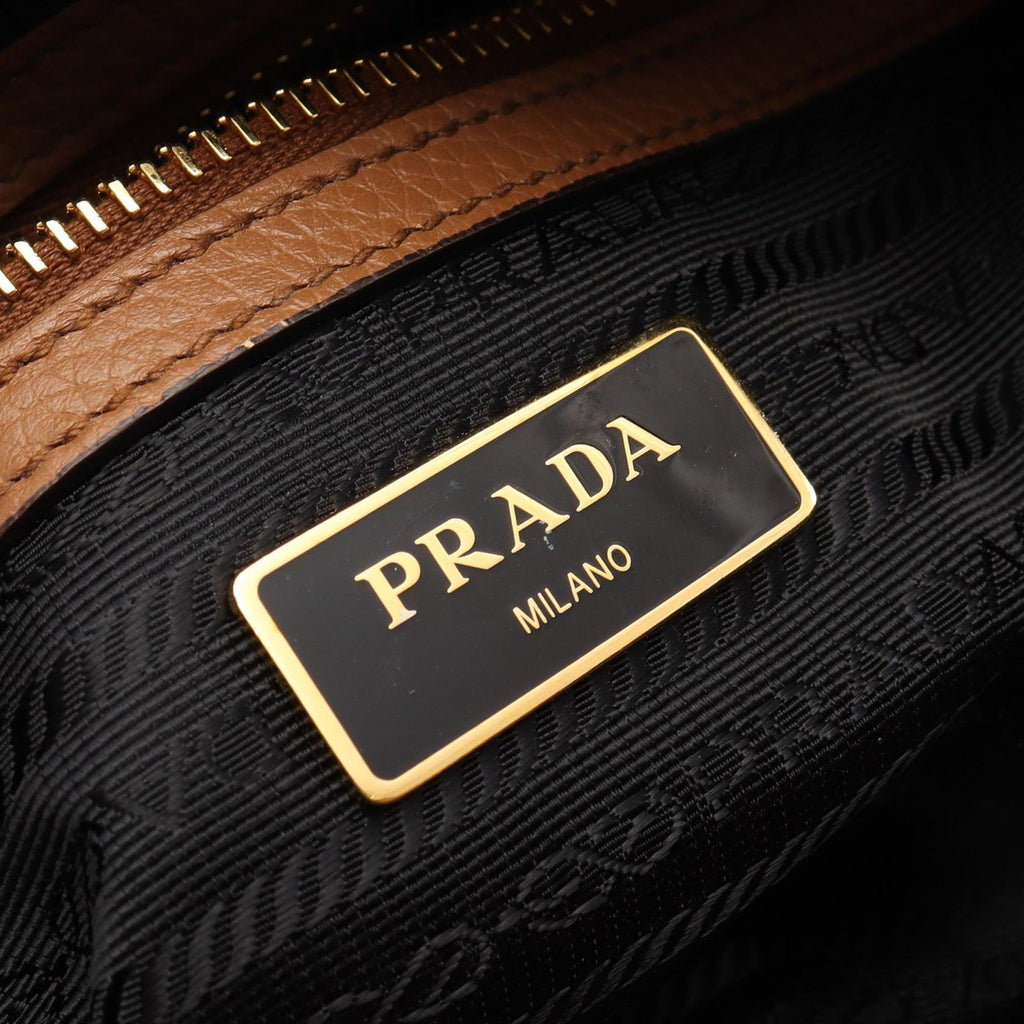 Prada Handbag Vitello Phenix 2-Way Camel Leather Triangle Logo Top Handle — view 4