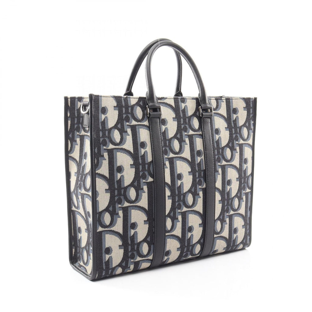 Dior Tote Maxi Oblique East West 2-Way Navy Ivory Black Canvas Leather — view 2