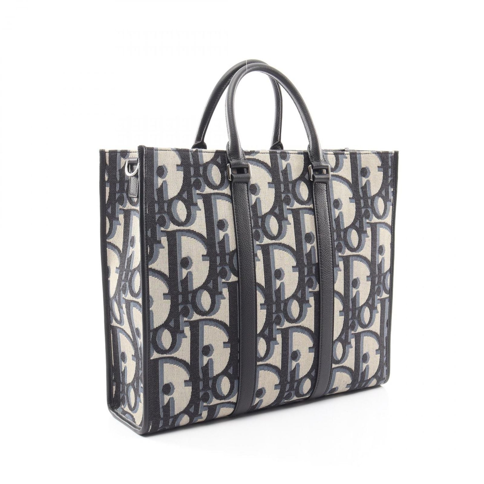 Dior Tote Maxi Oblique East West 2-Way Navy Ivory Black Canvas Leather — view 2