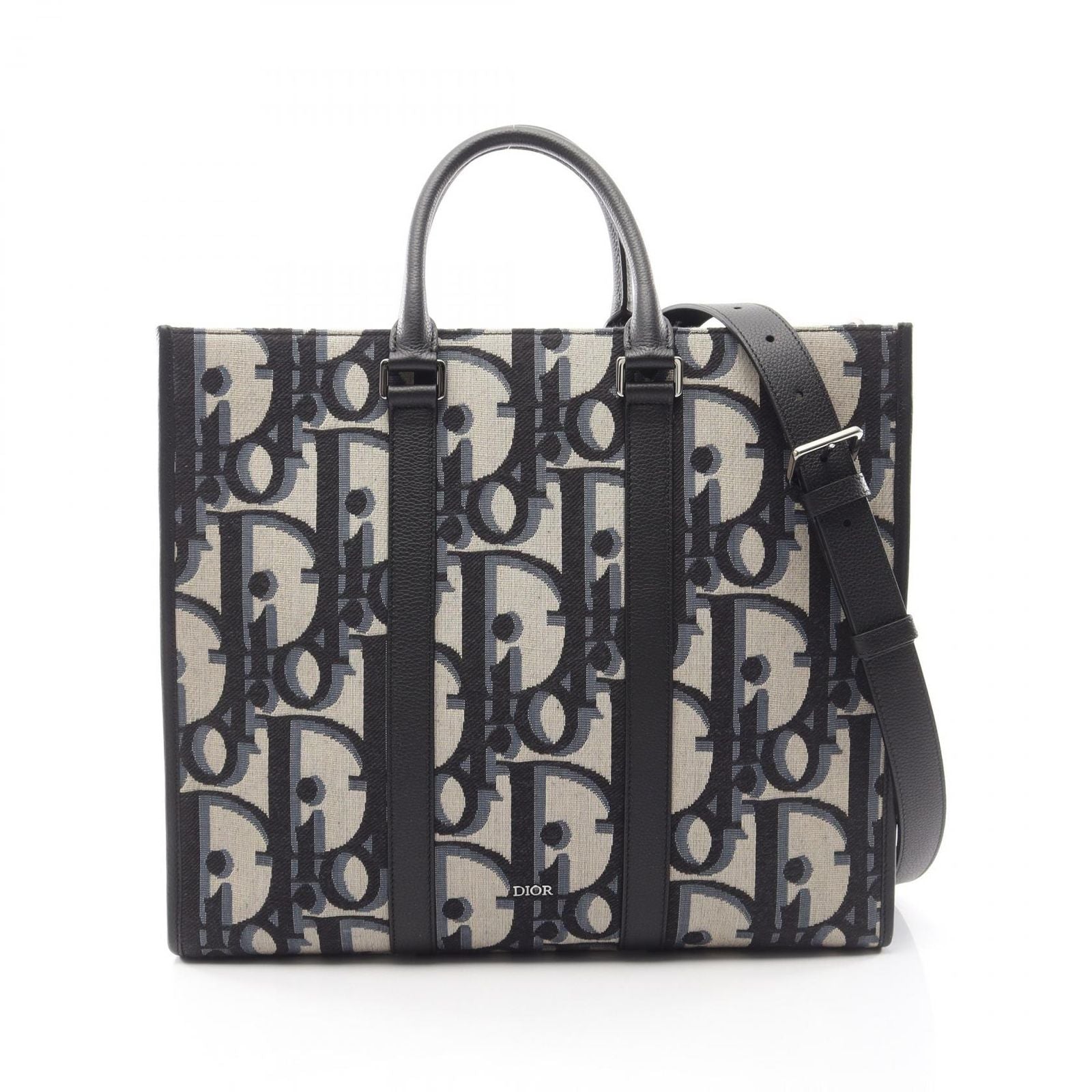 Dior Tote Maxi Oblique East West 2-Way Navy Ivory Black Canvas Leather