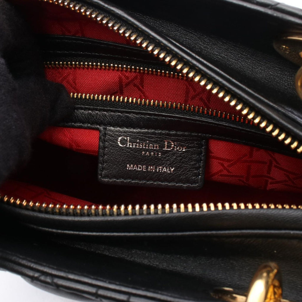 Dior Handbag Lady Dior 2-Way Black Leather Cannage Tote — view 4