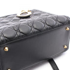 Dior Handbag Lady Dior 2-Way Black Leather Cannage Tote — view 5