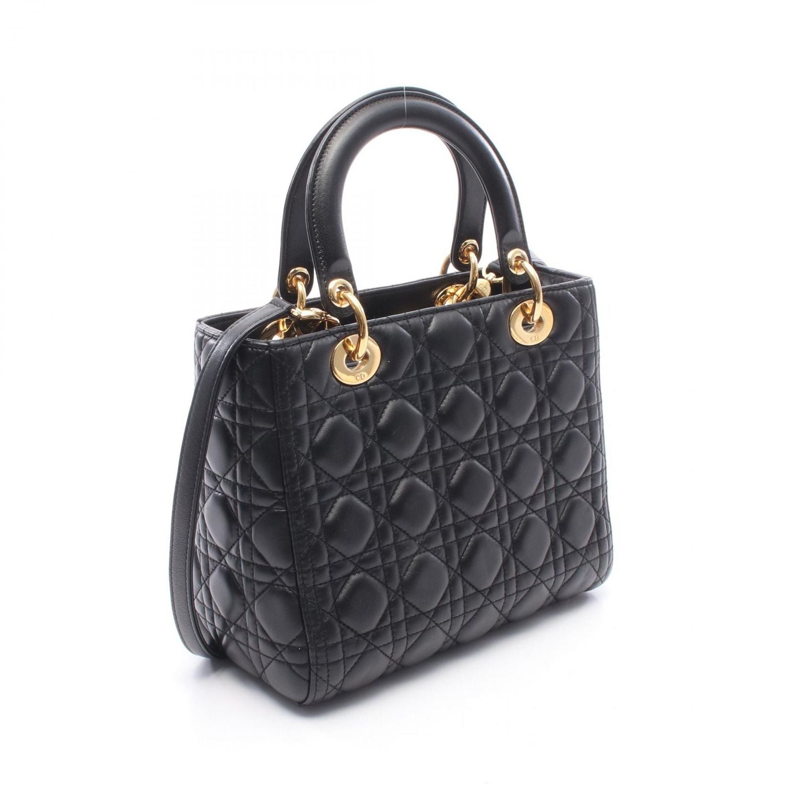 Dior Handbag Lady Dior 2-Way Black Leather Cannage Tote — view 2