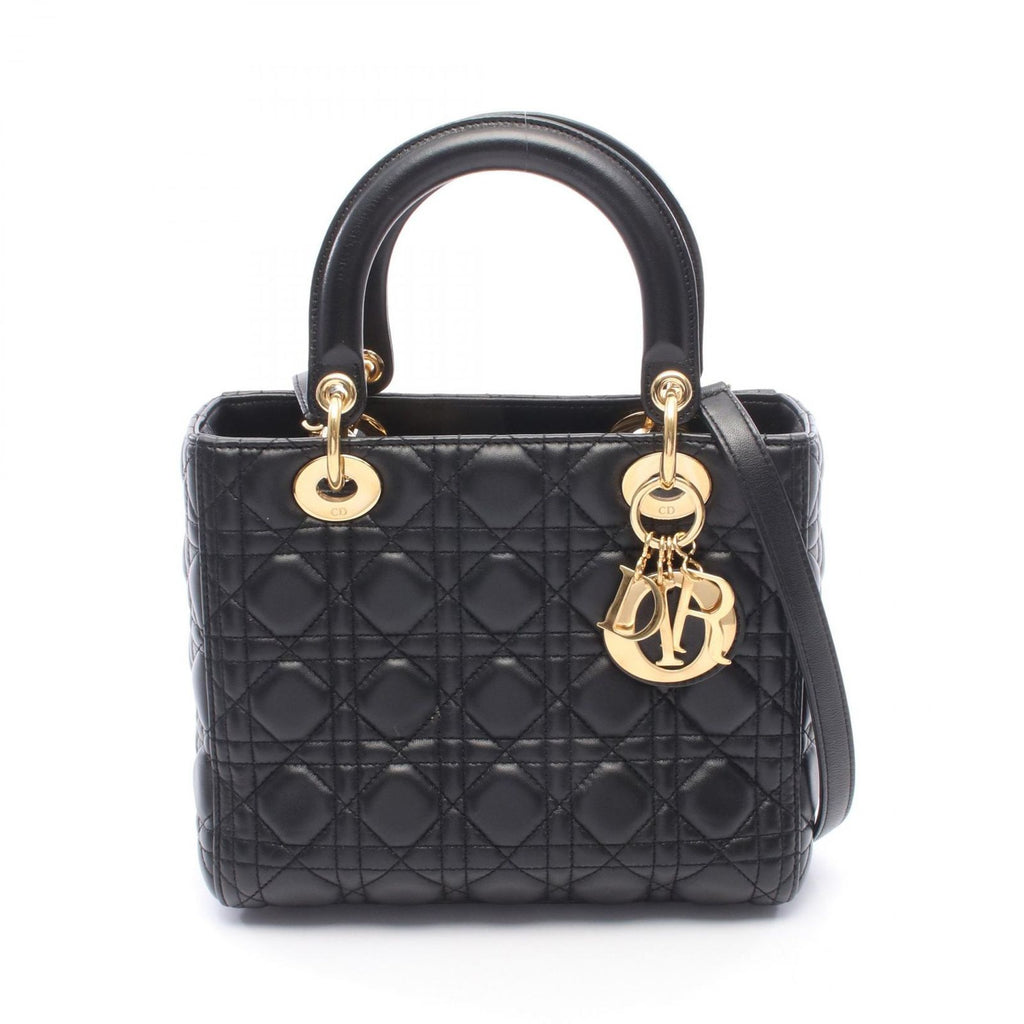 Dior Handbag Lady Dior 2-Way Black Leather Cannage Tote