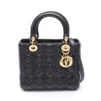 Dior Handbag Lady Dior 2-Way Black Leather Cannage Tote