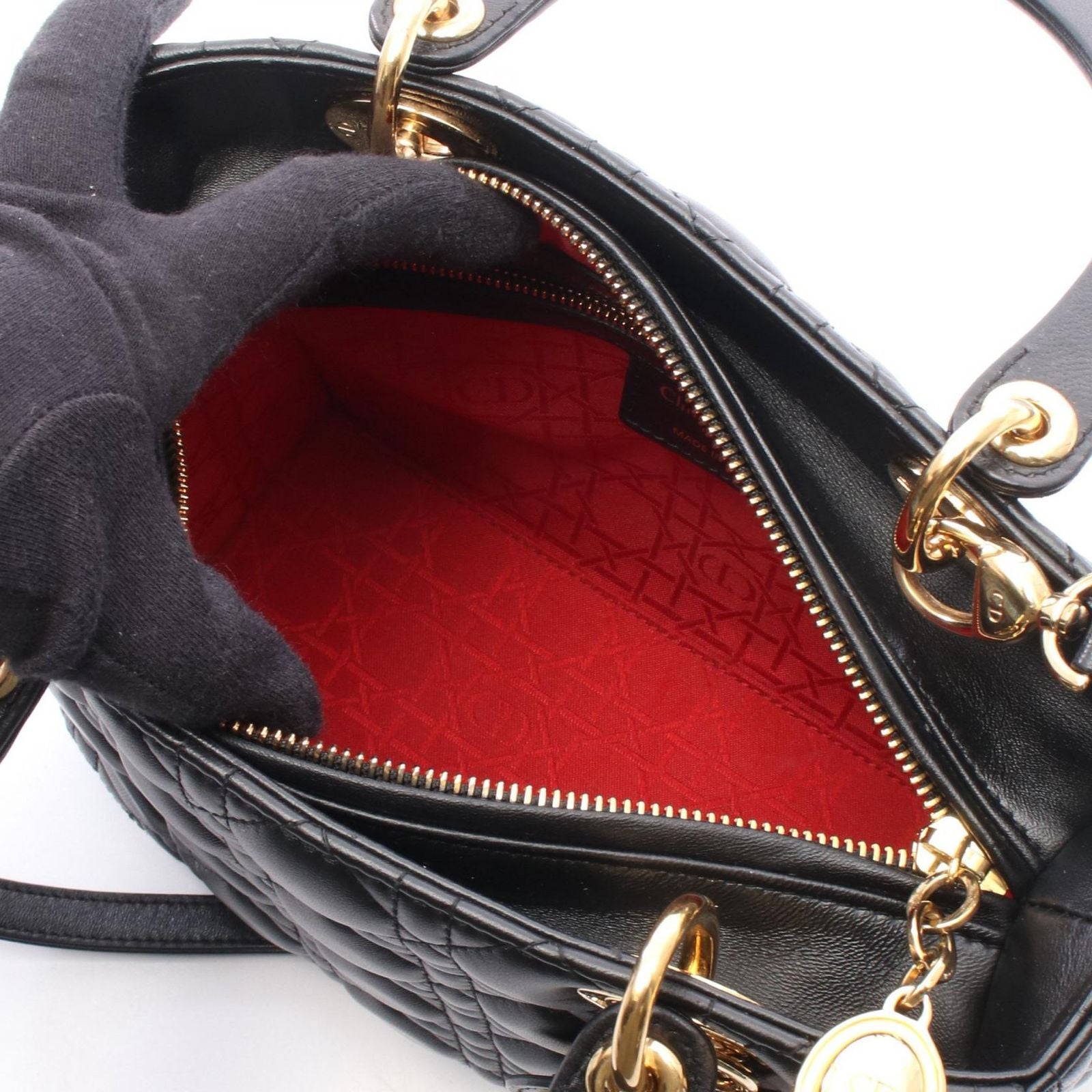 Dior Handbag Lady Dior 2-Way Black Leather Cannage Tote — view 3