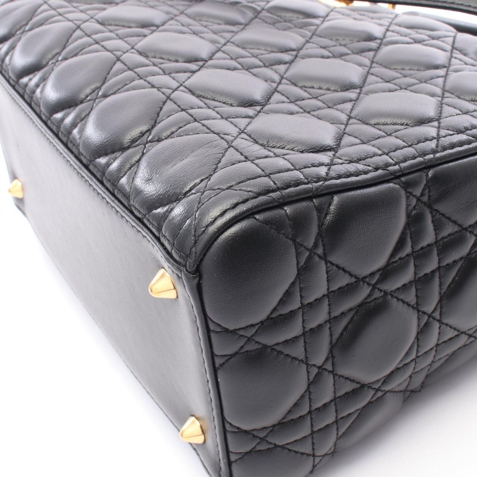 Dior Handbag Lady Dior 2-Way Black Leather Cannage Tote — view 6