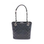 Chanel Tote Quilted Petite Shopping PST Black Caviar Leather Chain