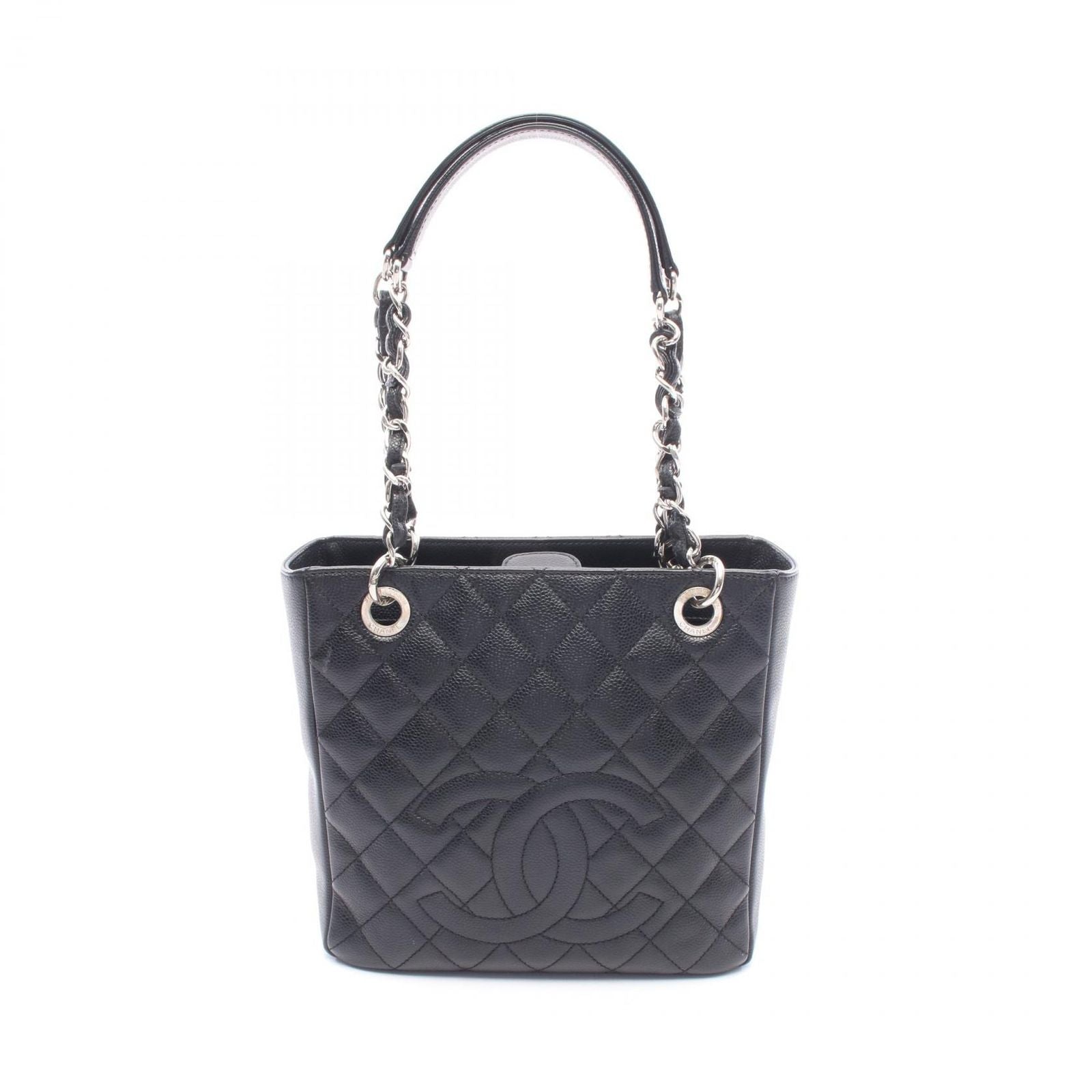 Chanel Tote Quilted Petite Shopping PST Black Caviar Leather Chain