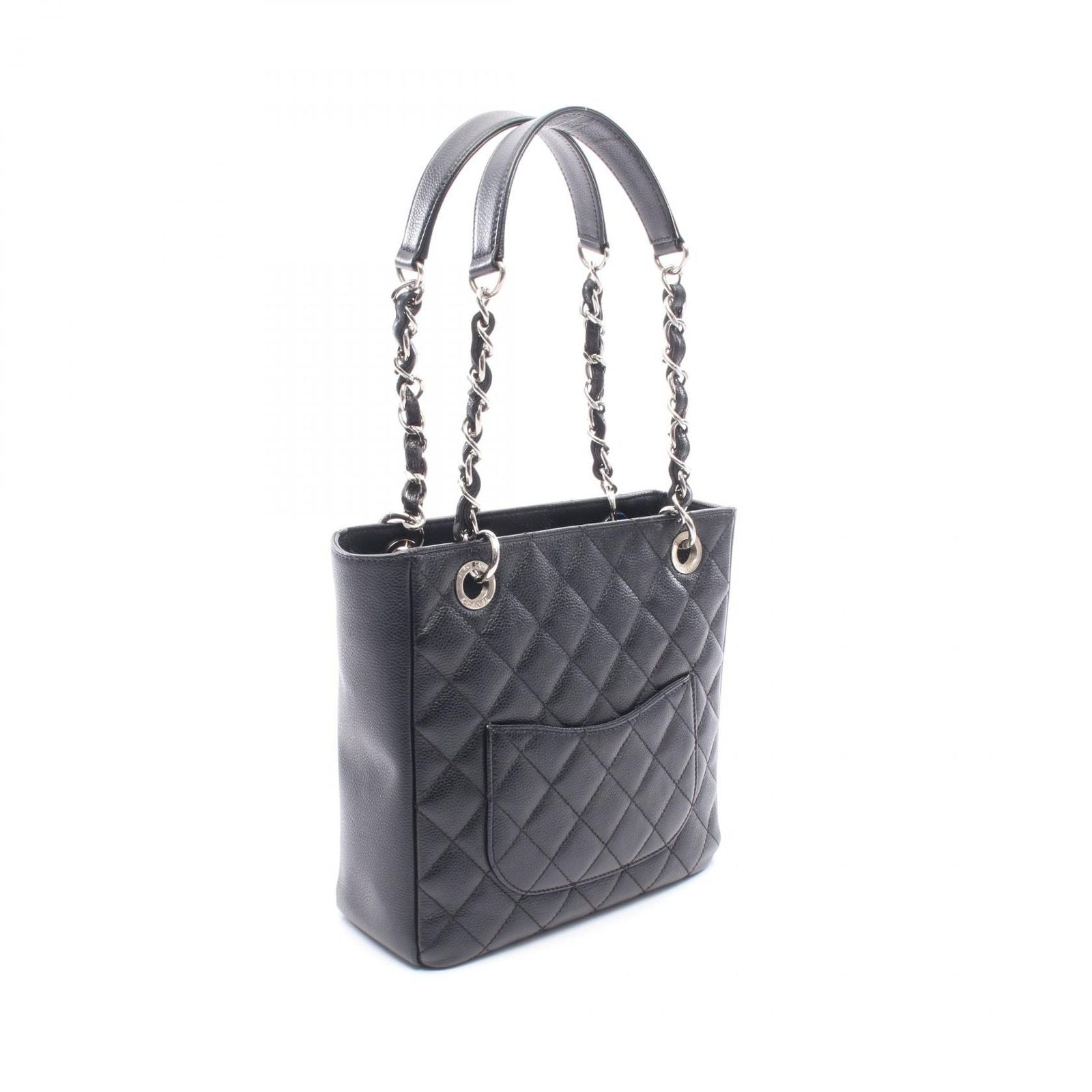 Chanel Tote Quilted Petite Shopping PST Black Caviar Leather Chain — view 2