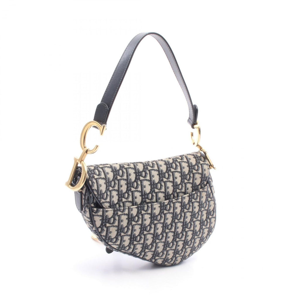 Dior Handbag Saddle Oblique 2-Way Navy Ivory Canvas Leather — view 2