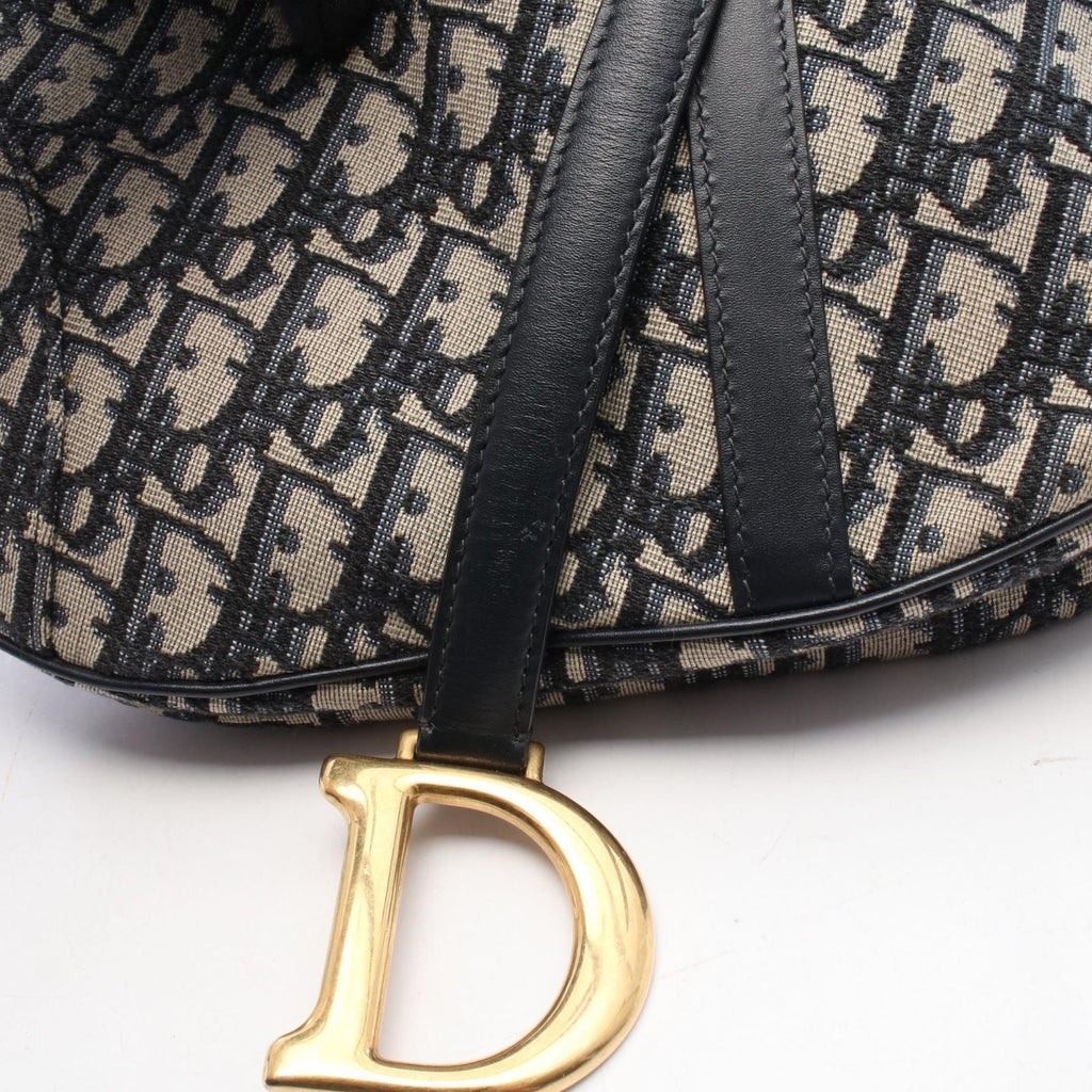 Dior Handbag Saddle Oblique 2-Way Navy Ivory Canvas Leather — view 7