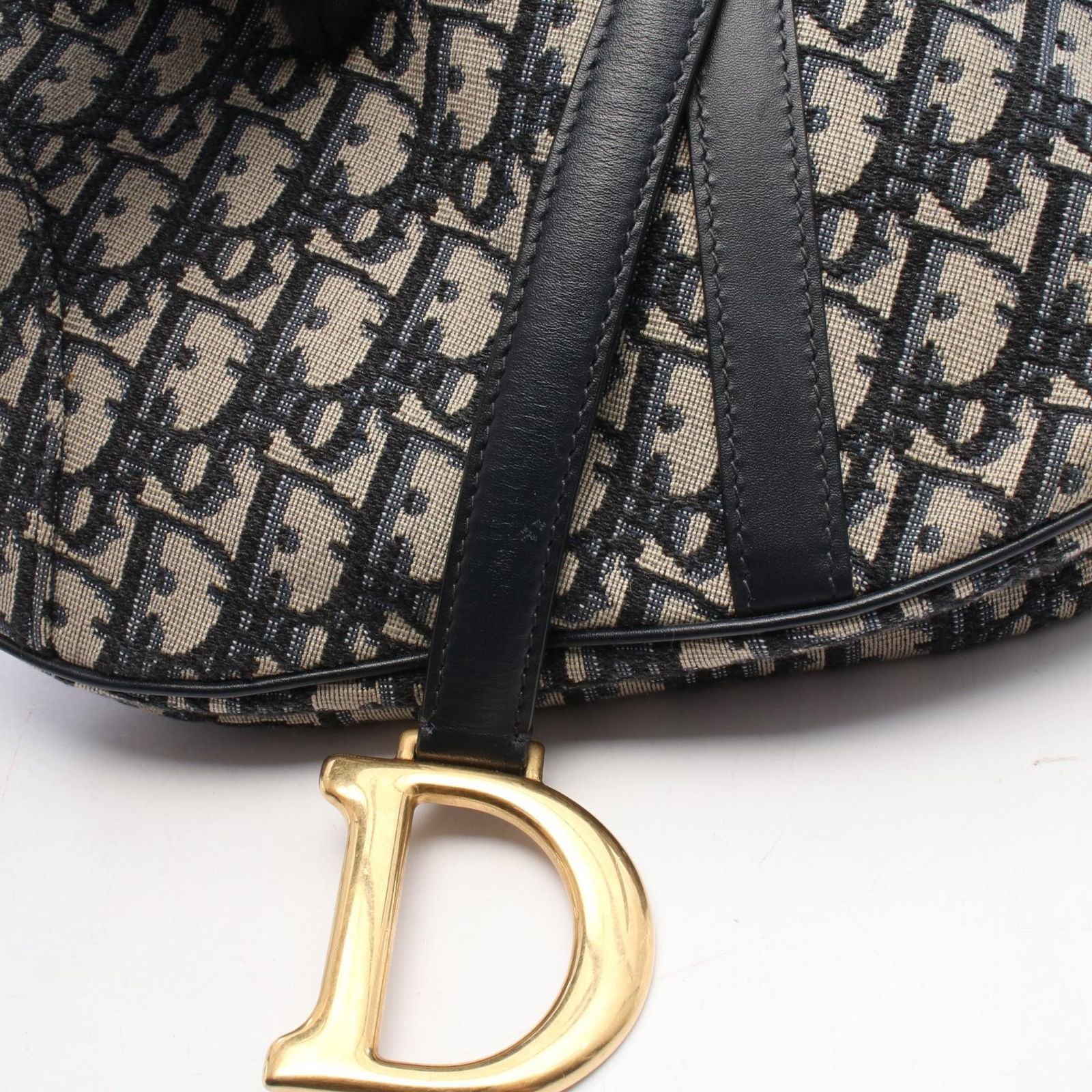 Dior Handbag Saddle Oblique 2-Way Navy Ivory Canvas Leather — view 7