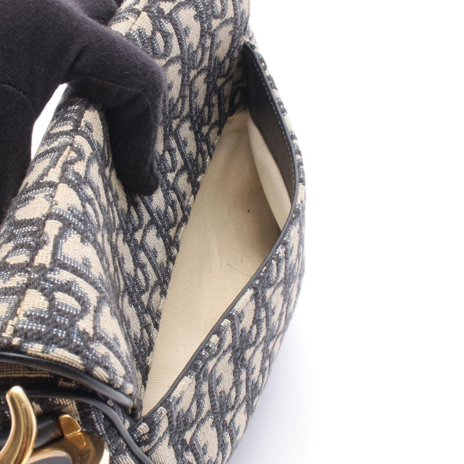 Dior Handbag Saddle Oblique 2-Way Navy Ivory Canvas Leather — view 5