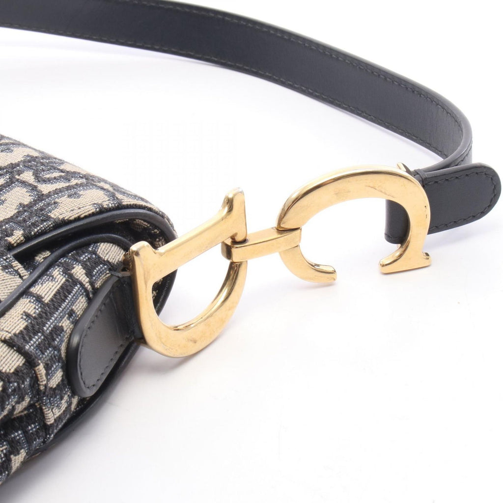 Dior Handbag Saddle Oblique 2-Way Navy Ivory Canvas Leather — view 6