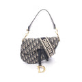 Dior Handbag Saddle Oblique 2-Way Navy Ivory Canvas Leather