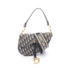 Dior Handbag Saddle Oblique 2-Way Navy Ivory Canvas Leather