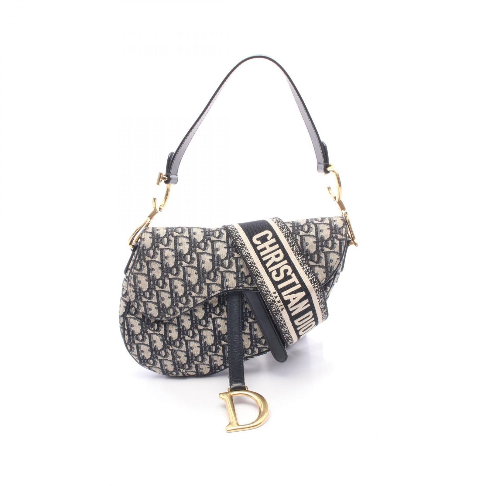 Dior Handbag Saddle Oblique 2-Way Navy Ivory Canvas Leather