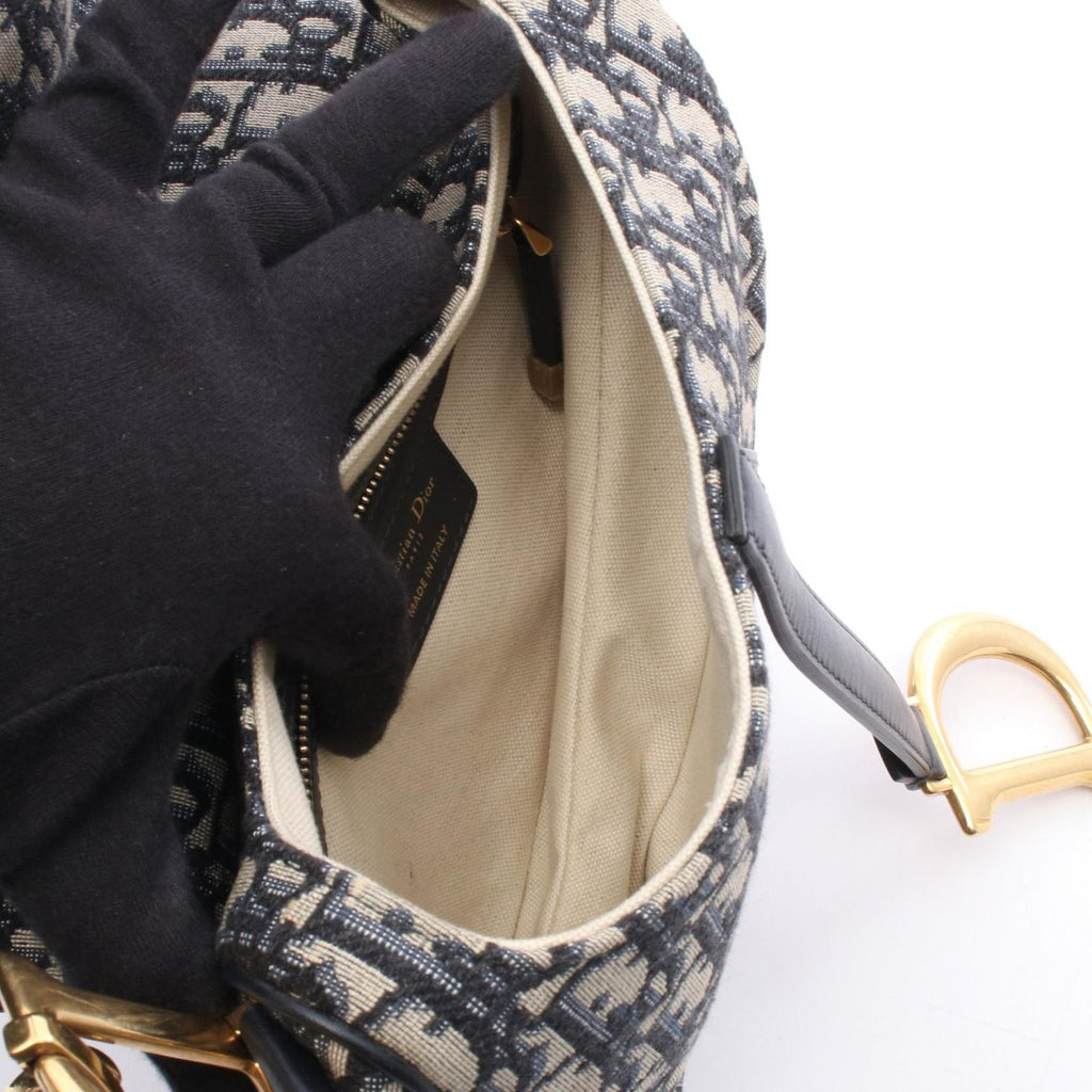 Dior Handbag Saddle Oblique 2-Way Navy Ivory Canvas Leather — view 3