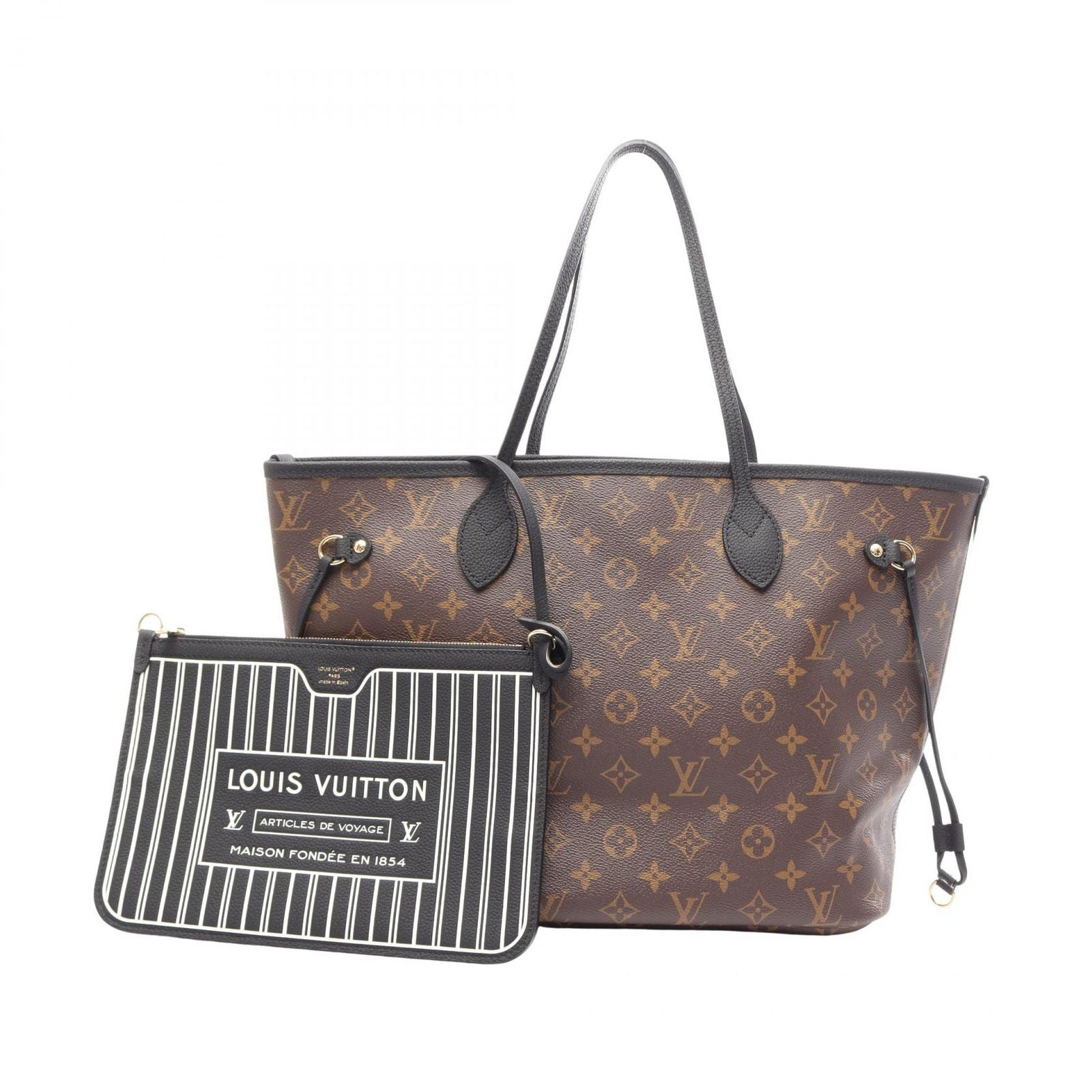 Louis Vuitton Tote Neverfull Inside Out MM Black Canvas Leather