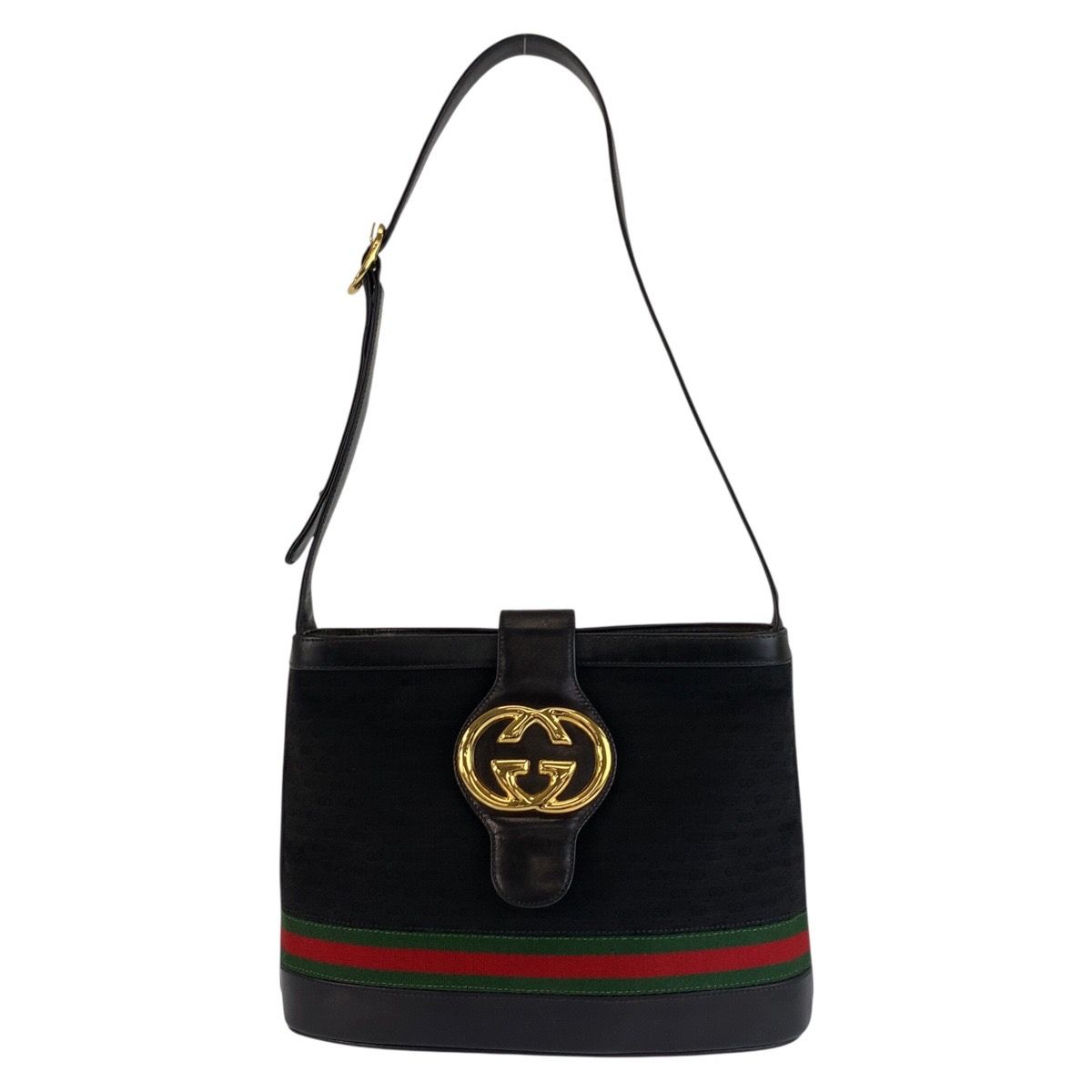 Gucci Vintage Micro GG Interlocking Sherry Line Black Canvas Shoulder