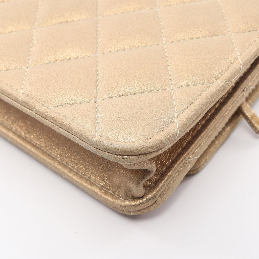 Chanel Shoulder Bag Quilted Metallic Gold Leather Chain Wallet — view 9