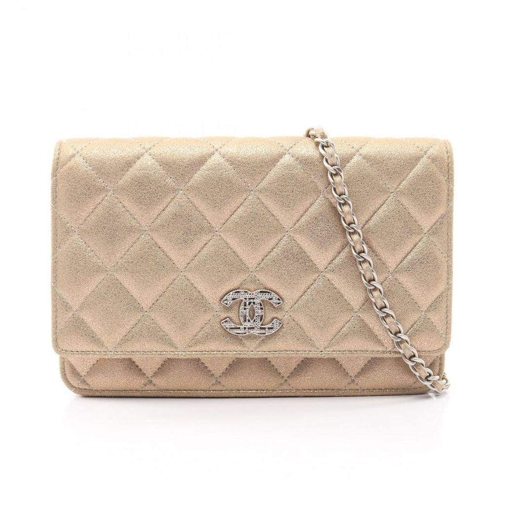 Chanel Shoulder Bag Quilted Metallic Gold Leather Chain Wallet