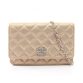 Chanel Shoulder Bag Quilted Metallic Gold Leather Chain Wallet