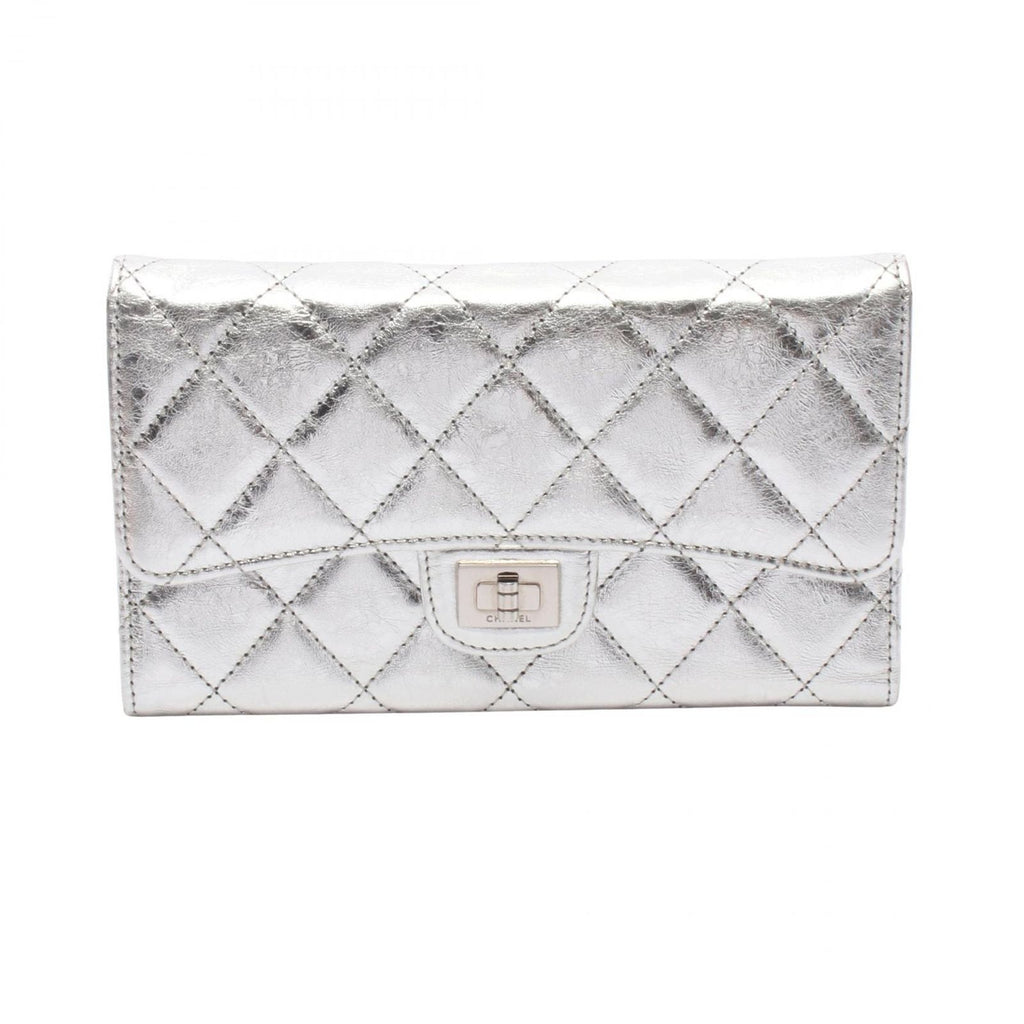 Chanel Trifold Wallet 2.55 Quilted Metallic Silver Leather